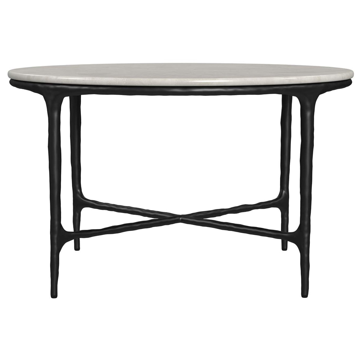 710738 Hermas Round Genuine Marble Top Metal Coffee Table White