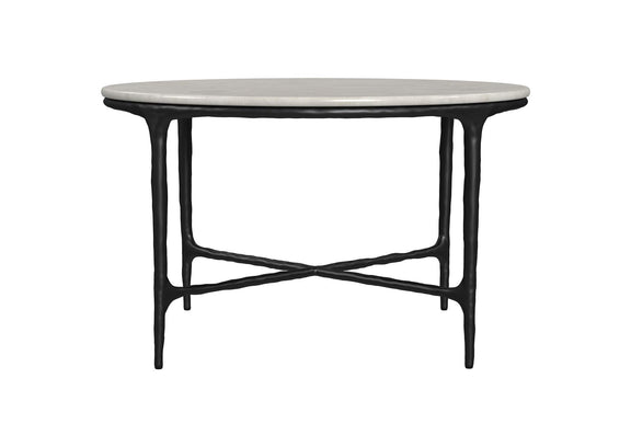 710738 Hermas Round Genuine Marble Top Metal Coffee Table White