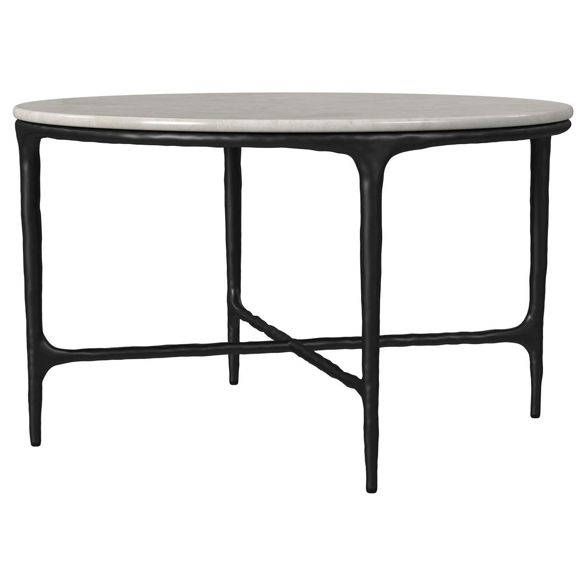 710738 Hermas Round Genuine Marble Top Metal Coffee Table White