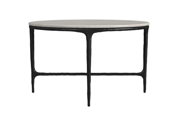 710738 Hermas Round Genuine Marble Top Metal Coffee Table White