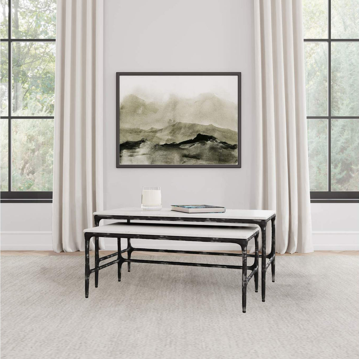 710740 Ebby 2-piece Genuine Marble Top Nesting Coffee Tables White
