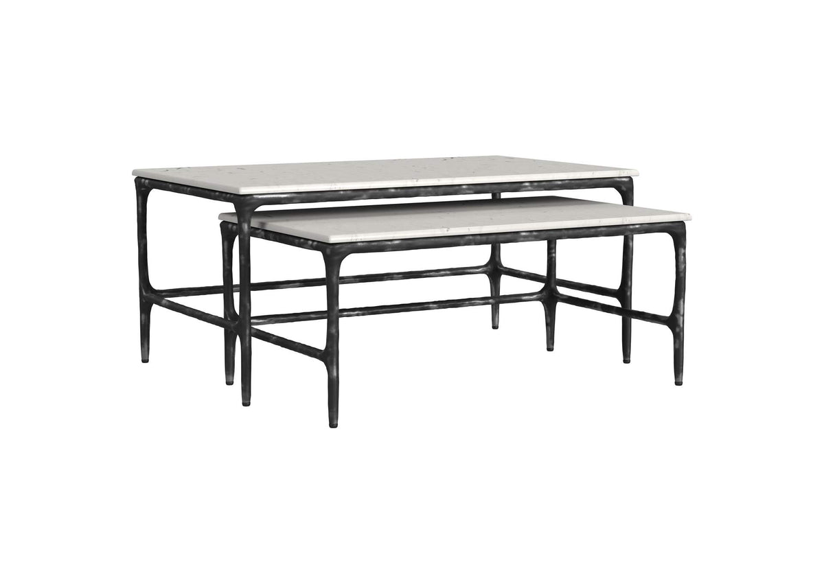 710740 Ebby 2-piece Genuine Marble Top Nesting Coffee Tables White
