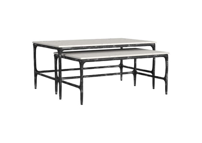 710740 Ebby 2-piece Genuine Marble Top Nesting Coffee Tables White