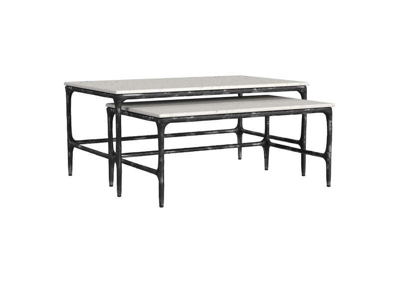 710740 Ebby 2-piece Genuine Marble Top Nesting Coffee Tables White