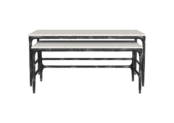 710740 Ebby 2-piece Genuine Marble Top Nesting Coffee Tables White