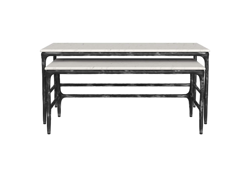 710740 Ebby 2-piece Genuine Marble Top Nesting Coffee Tables White