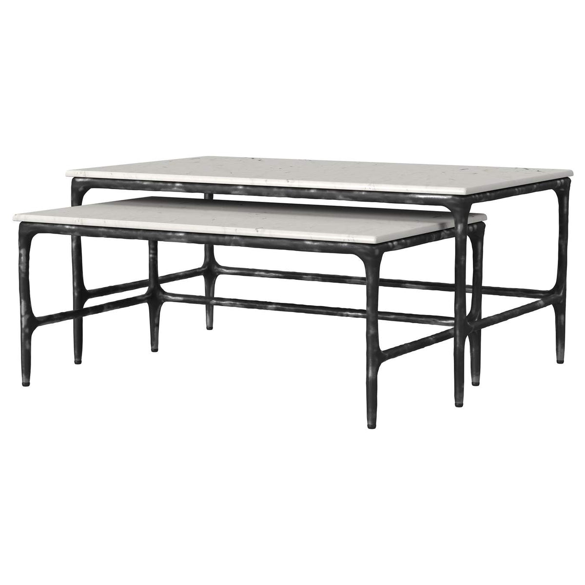710740 Ebby 2-piece Genuine Marble Top Nesting Coffee Tables White