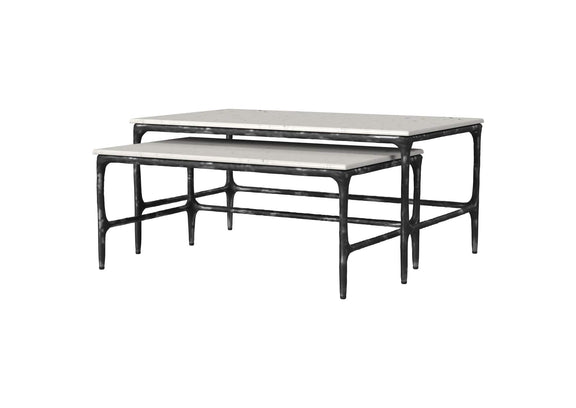 710740 Ebby 2-piece Genuine Marble Top Nesting Coffee Tables White
