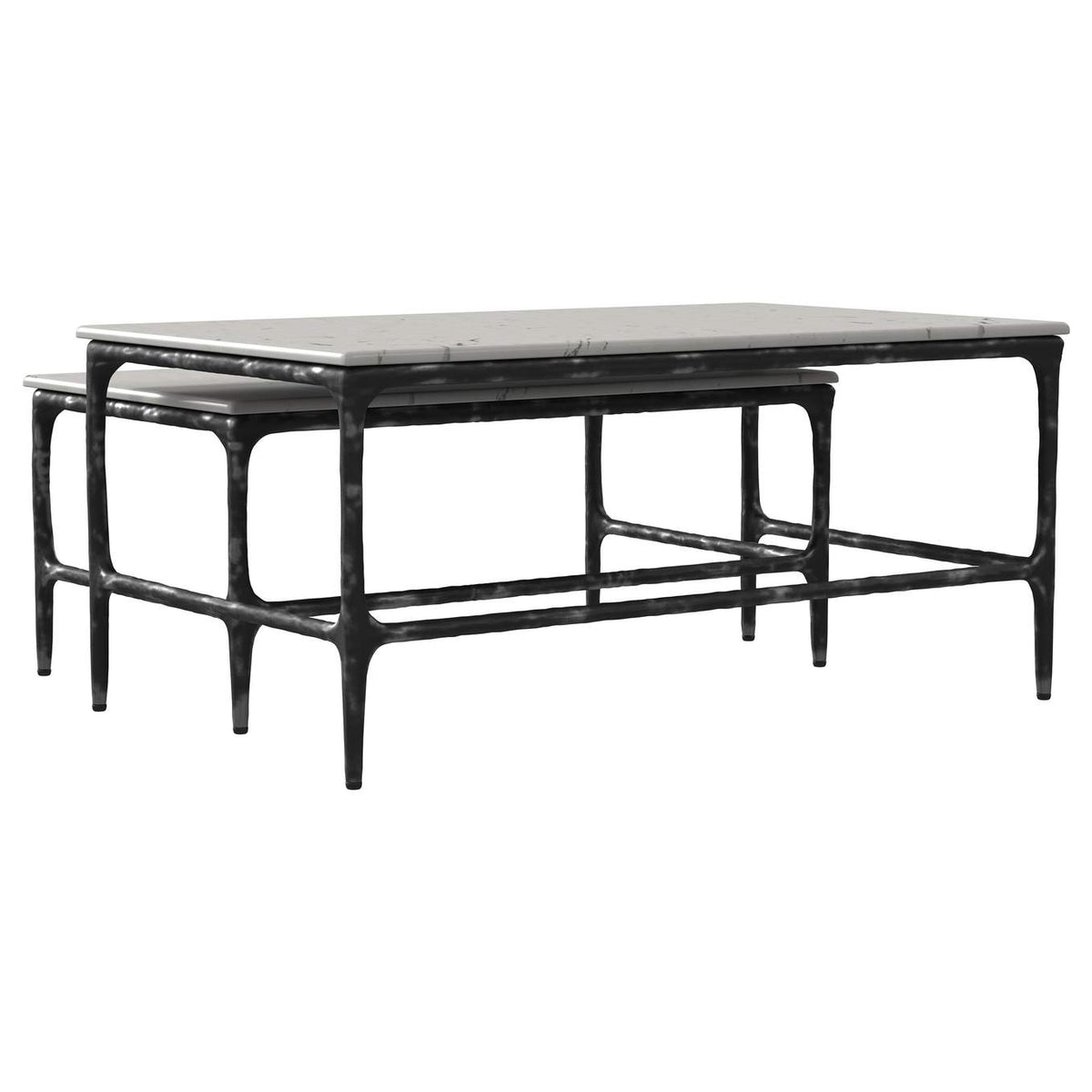 710740 Ebby 2-piece Genuine Marble Top Nesting Coffee Tables White