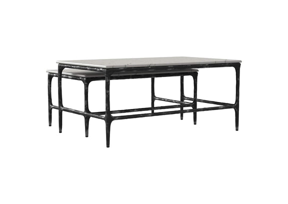 710740 Ebby 2-piece Genuine Marble Top Nesting Coffee Tables White
