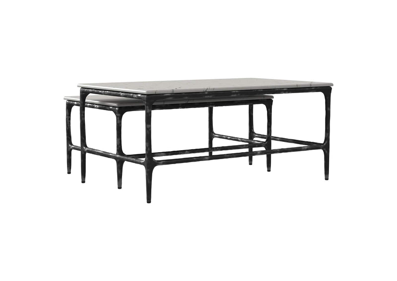 710740 Ebby 2-piece Genuine Marble Top Nesting Coffee Tables White