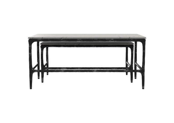 710740 Ebby 2-piece Genuine Marble Top Nesting Coffee Tables White