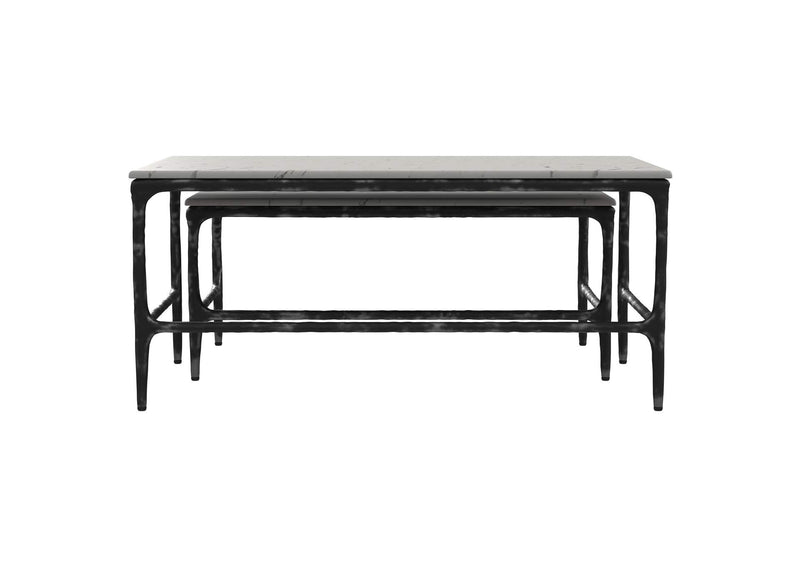 710740 Ebby 2-piece Genuine Marble Top Nesting Coffee Tables White