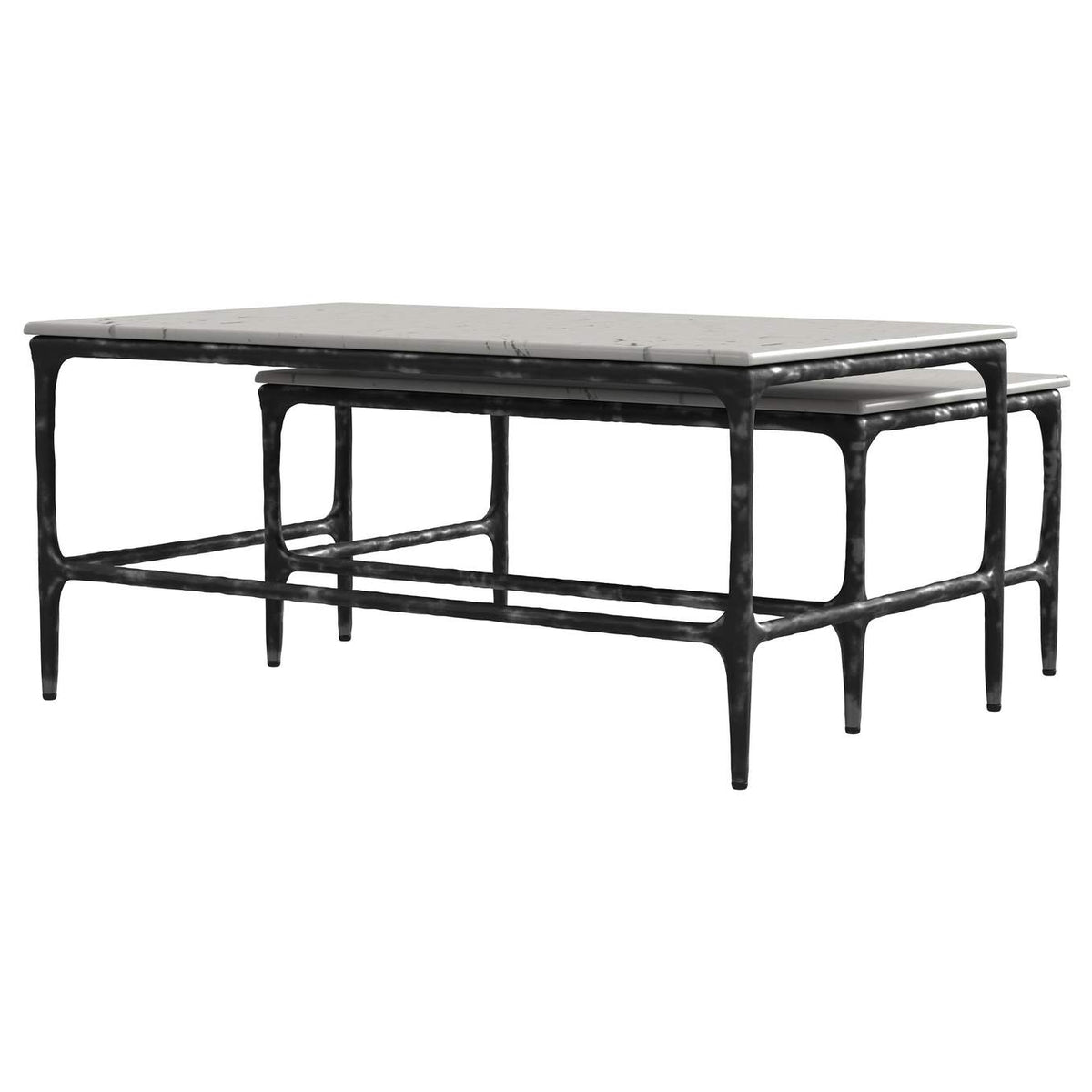 710740 Ebby 2-piece Genuine Marble Top Nesting Coffee Tables White