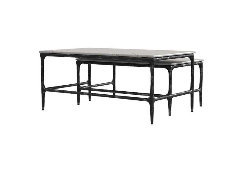 710740 Ebby 2-piece Genuine Marble Top Nesting Coffee Tables White