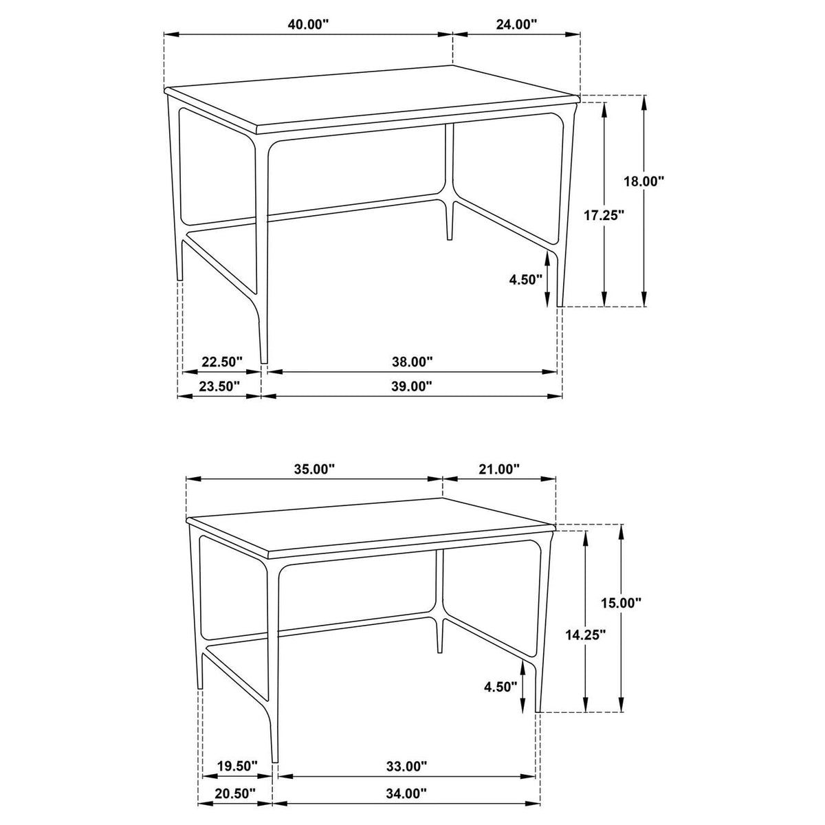 710740 Ebby 2-piece Genuine Marble Top Nesting Coffee Tables White