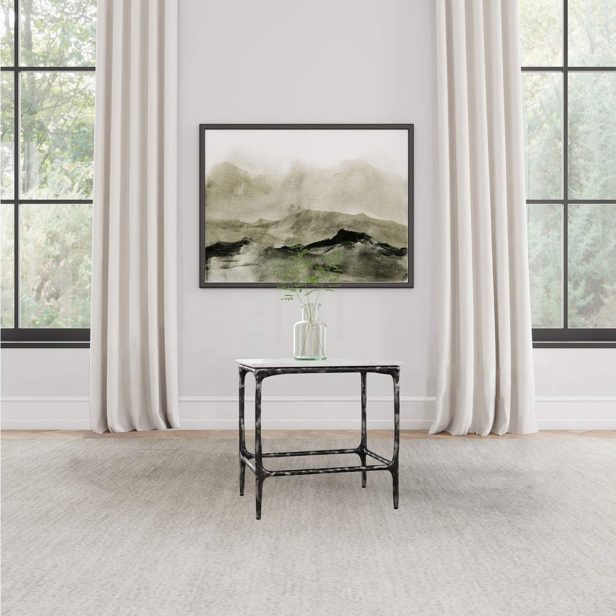 710747 Ebby Square Genuine Marble Top Metal End Table White