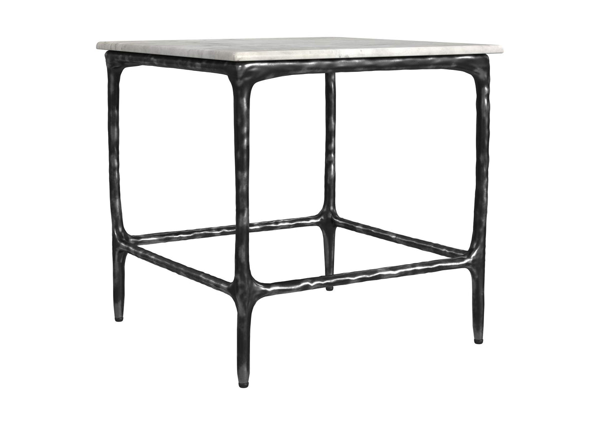 710747 Ebby Square Genuine Marble Top Metal End Table White