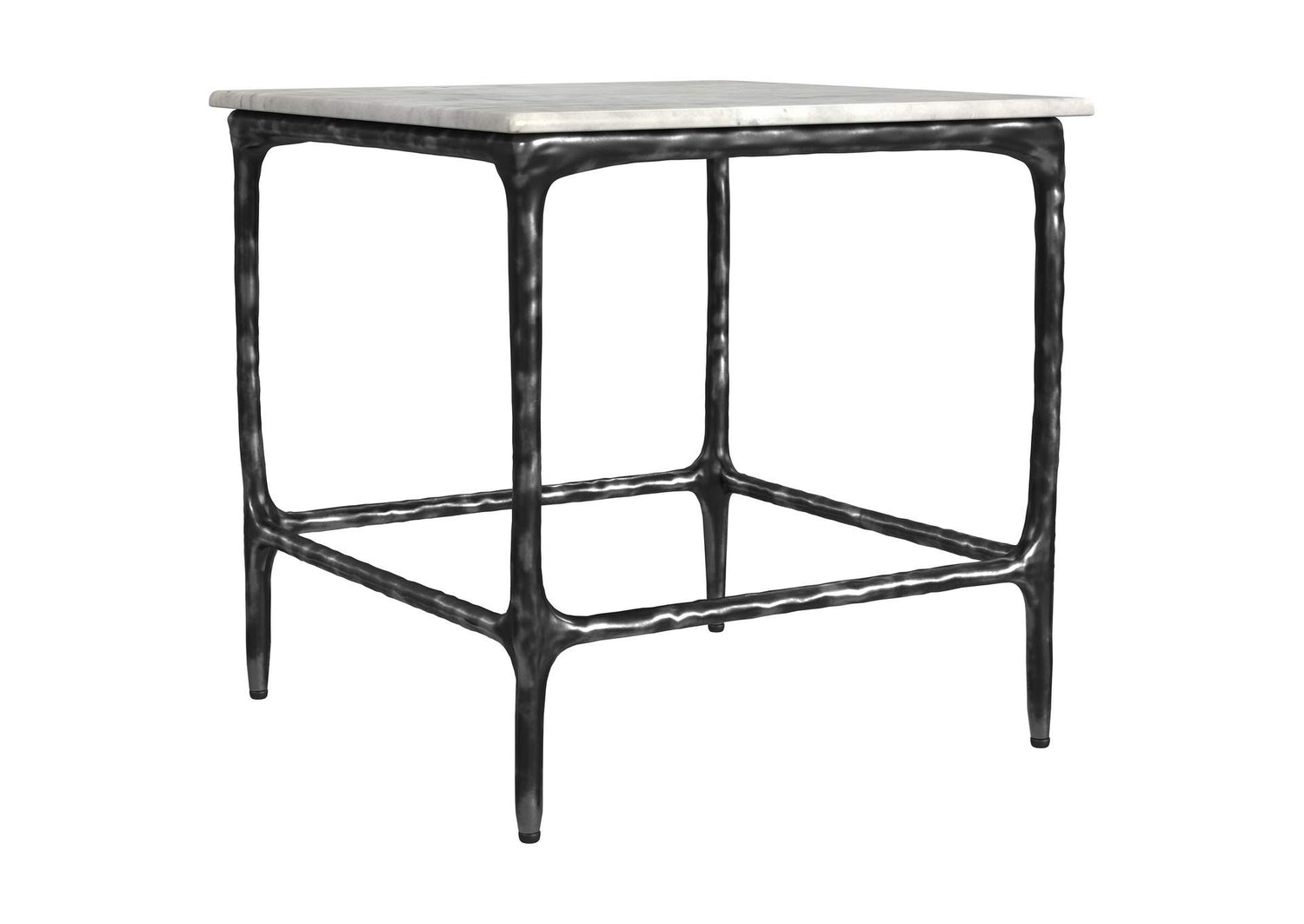 710747 Ebby Square Genuine Marble Top Metal End Table White