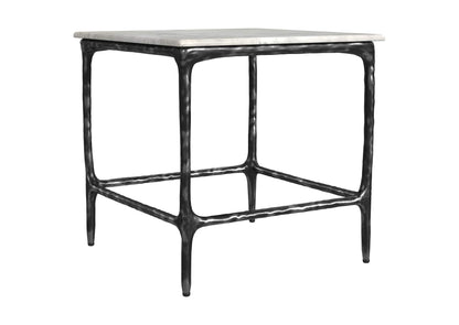 710747 Ebby Square Genuine Marble Top Metal End Table White