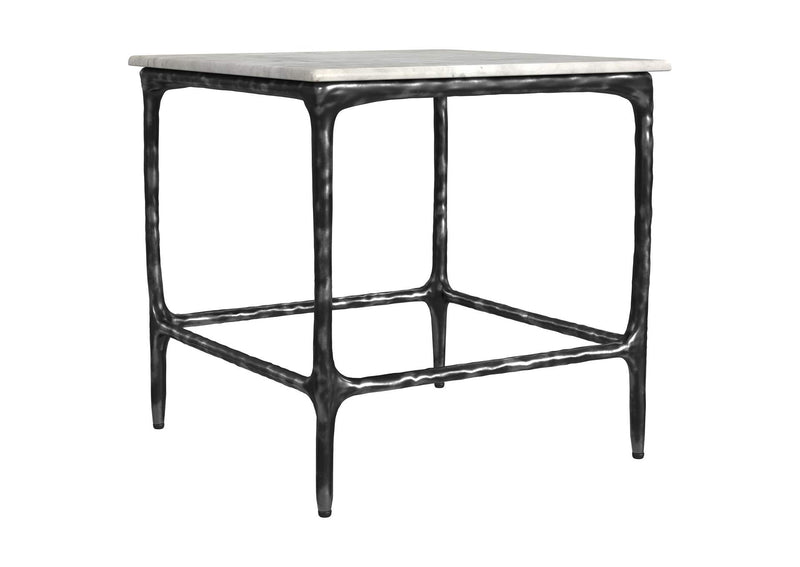 710747 Ebby Square Genuine Marble Top Metal End Table White