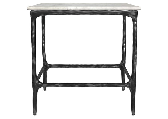 710747 Ebby Square Genuine Marble Top Metal End Table White
