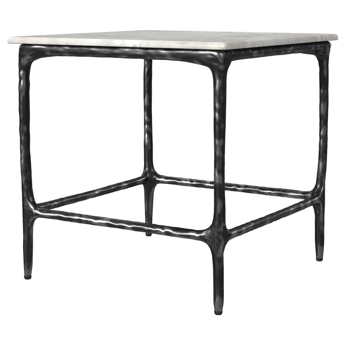 710747 Ebby Square Genuine Marble Top Metal End Table White