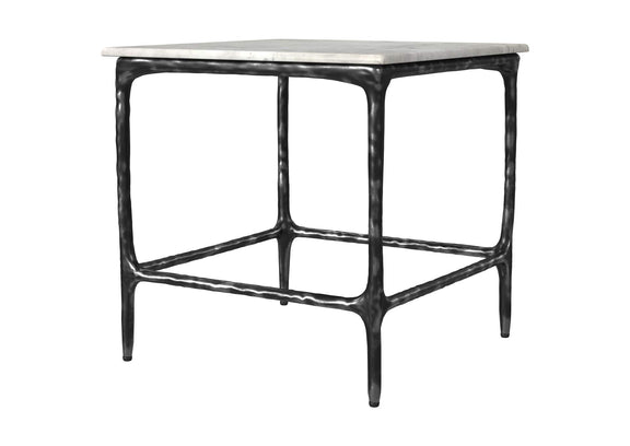 710747 Ebby Square Genuine Marble Top Metal End Table White