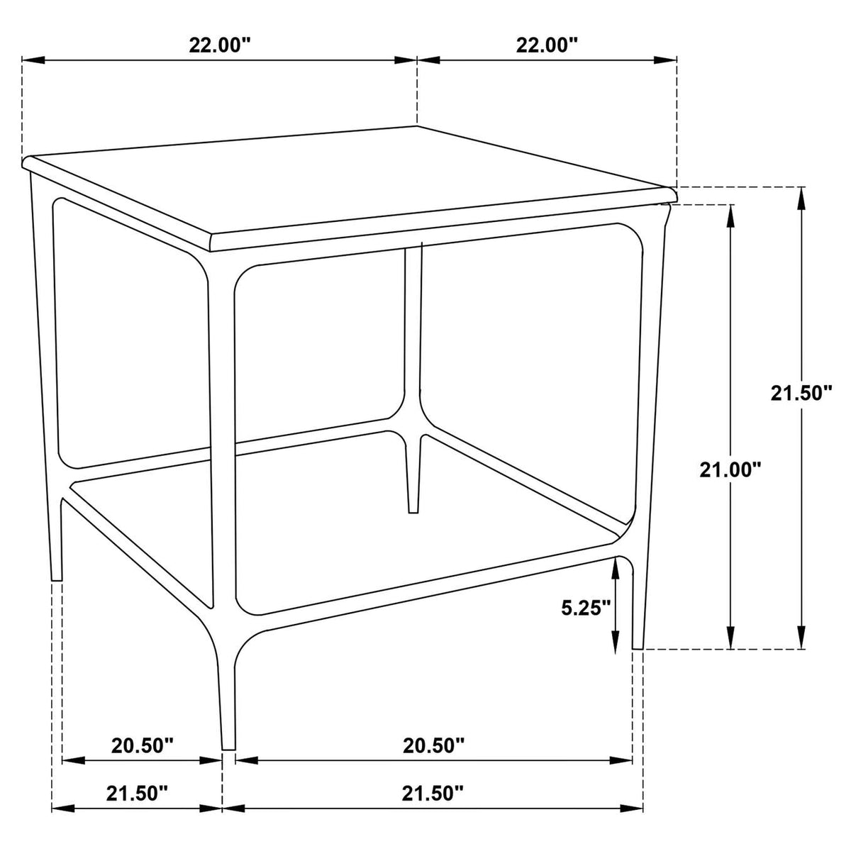 710747 Ebby Square Genuine Marble Top Metal End Table White