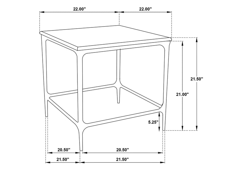 710747 Ebby Square Genuine Marble Top Metal End Table White