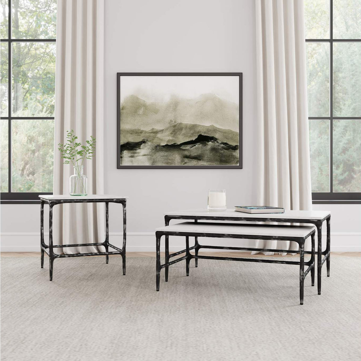 710747 Ebby Square Genuine Marble Top Metal End Table White
