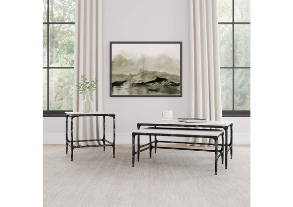 710747 Ebby Square Genuine Marble Top Metal End Table White