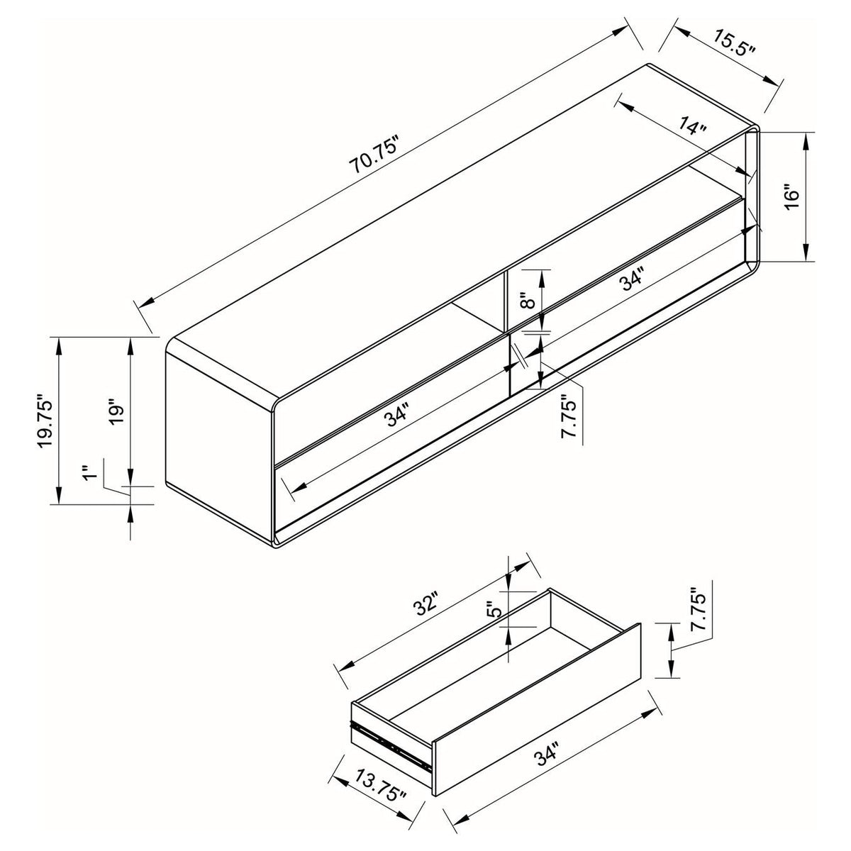 710750 Ellice 71-inch TV Stand Media Console White