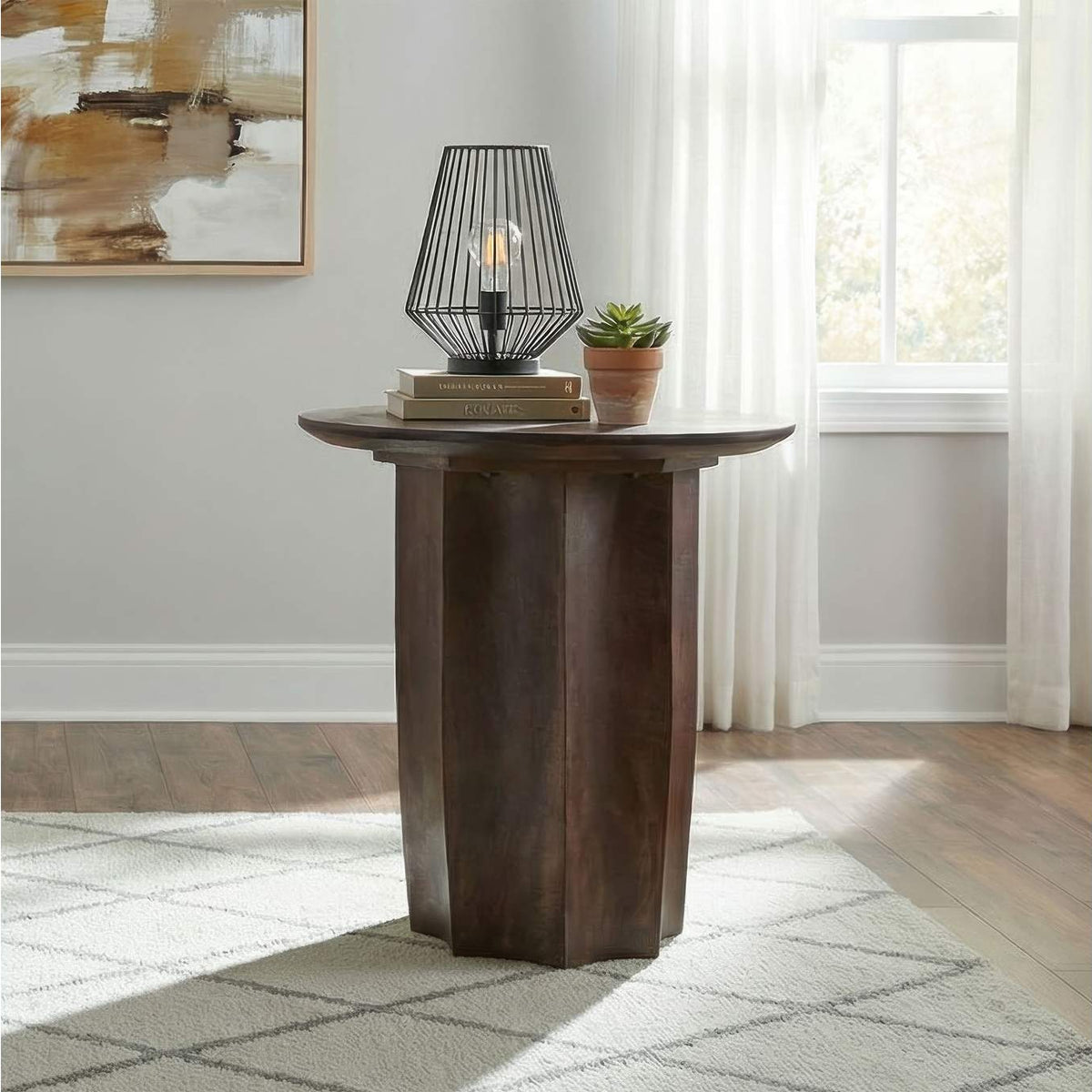 710777 Cayenne Solid Mango Wood Accent Side End Table Walnut