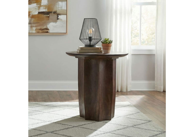 710777 Cayenne Solid Mango Wood Accent Side End Table Walnut