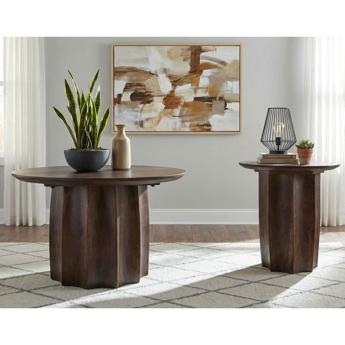710777 Cayenne Solid Mango Wood Accent Side End Table Walnut
