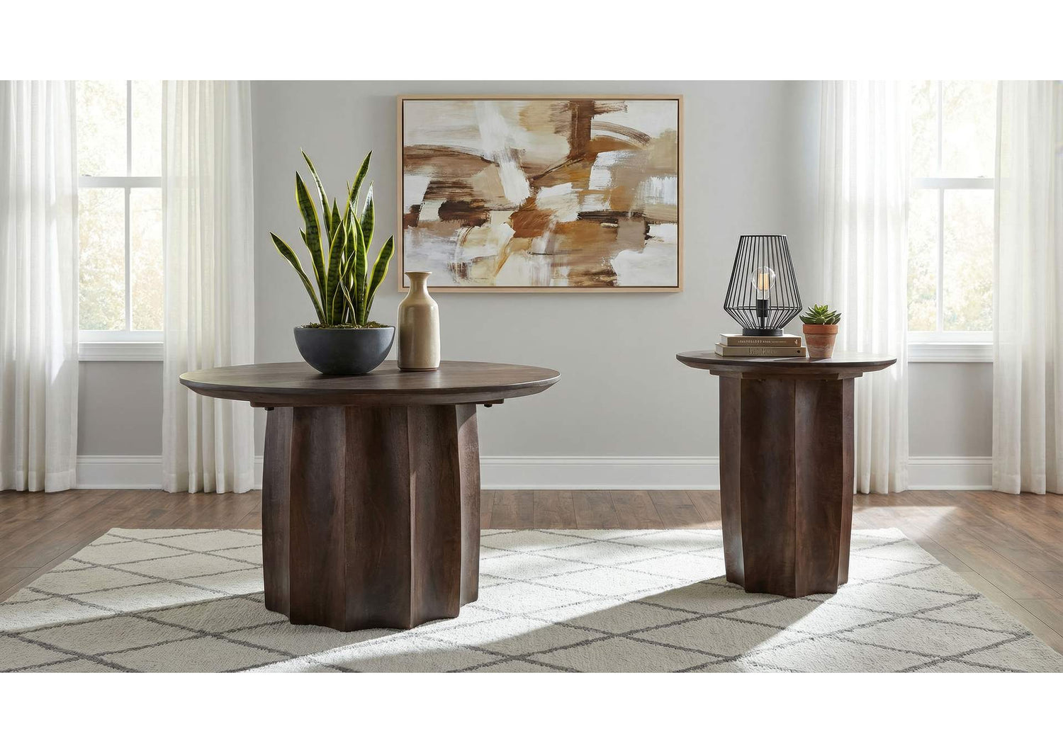 710778-S2 Cayenne 2-piece Solid Mango Wood Coffee Table Set Walnut
