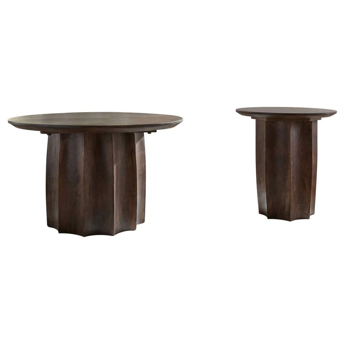 710778-S2 Cayenne 2-piece Solid Mango Wood Coffee Table Set Walnut