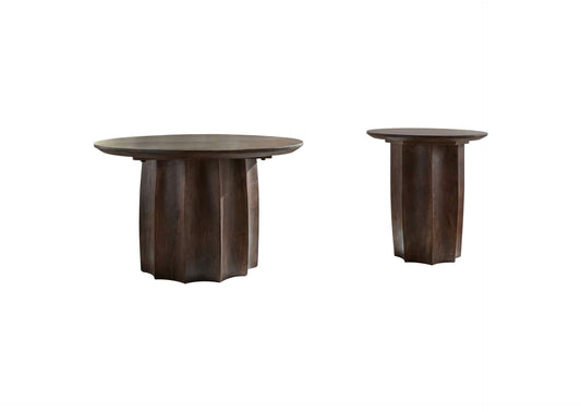 710778-S2 Cayenne 2-piece Solid Mango Wood Coffee Table Set Walnut