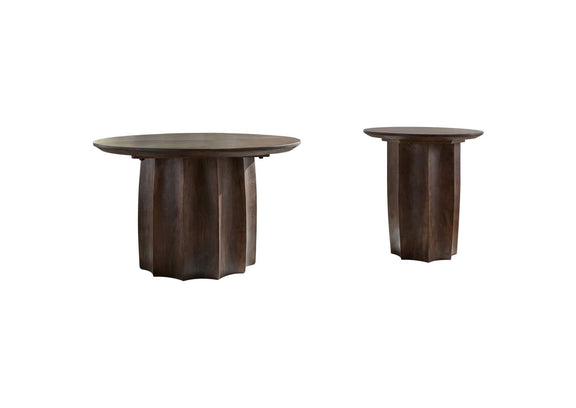 710778-S2 Cayenne 2-piece Solid Mango Wood Coffee Table Set Walnut