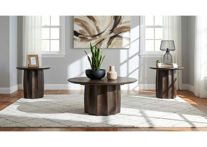 710778-S3 Cayenne 3-piece Solid Mango Wood Coffee Table Set Walnut