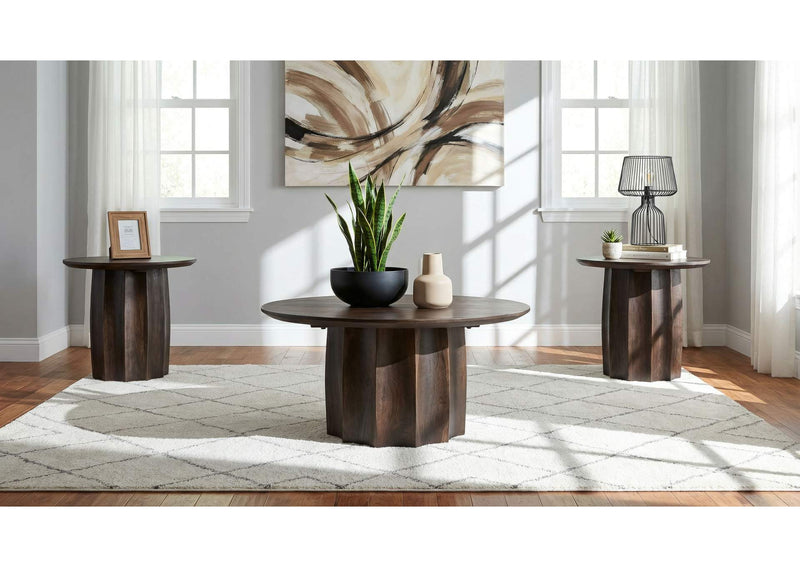710778-S3 Cayenne 3-piece Solid Mango Wood Coffee Table Set Walnut