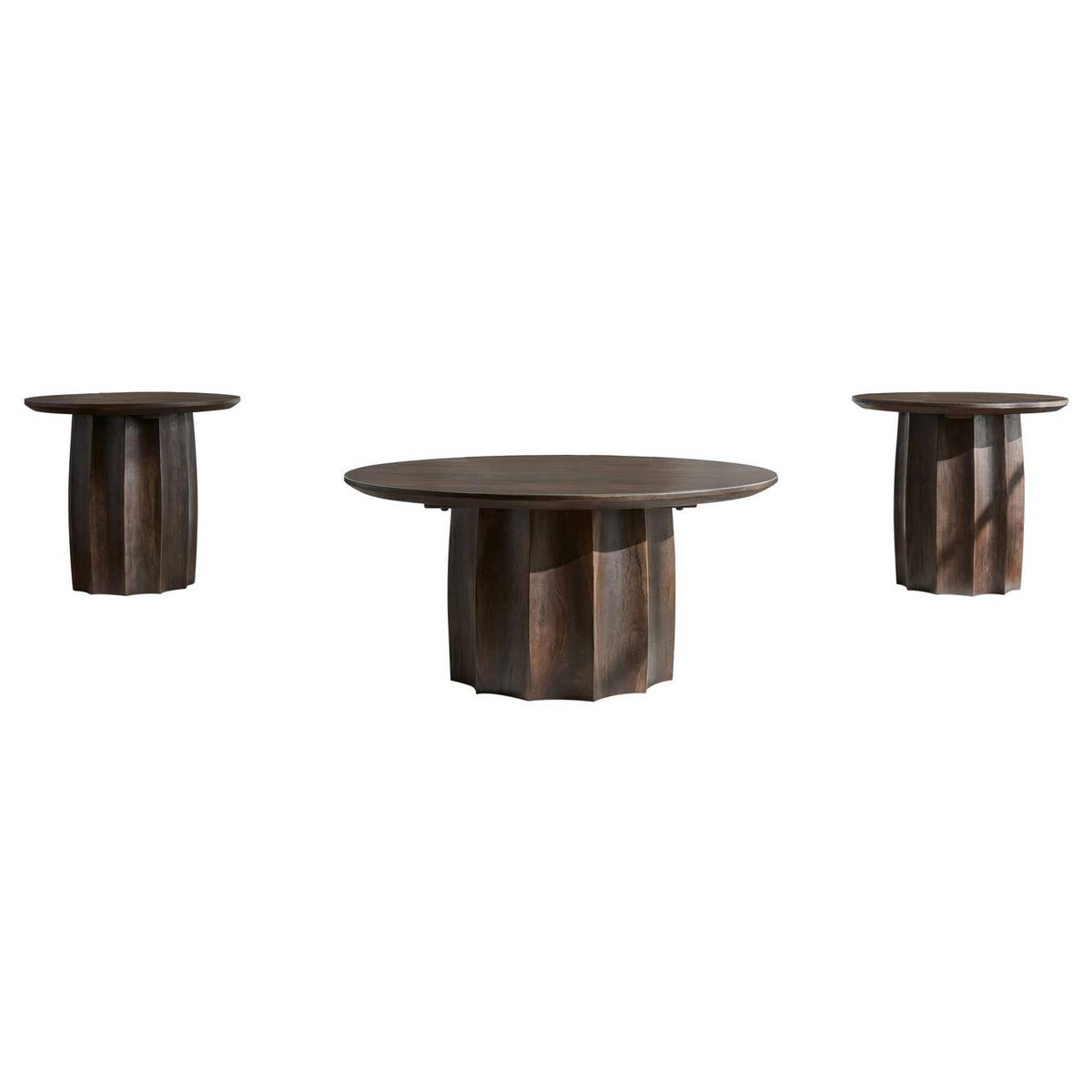 710778-S3 Cayenne 3-piece Solid Mango Wood Coffee Table Set Walnut