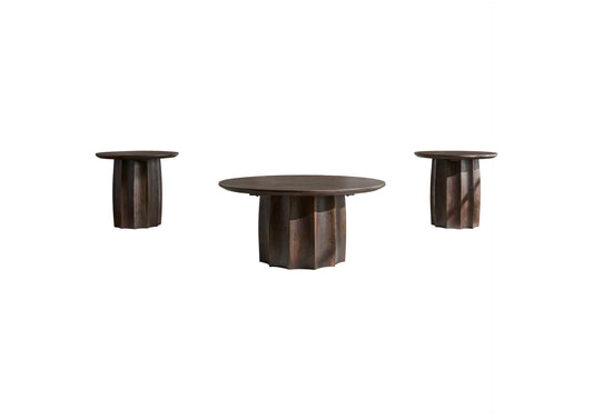 710778-S3 Cayenne 3-piece Solid Mango Wood Coffee Table Set Walnut