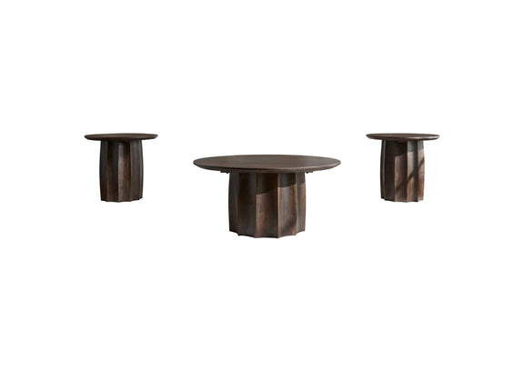 710778-S3 Cayenne 3-piece Solid Mango Wood Coffee Table Set Walnut