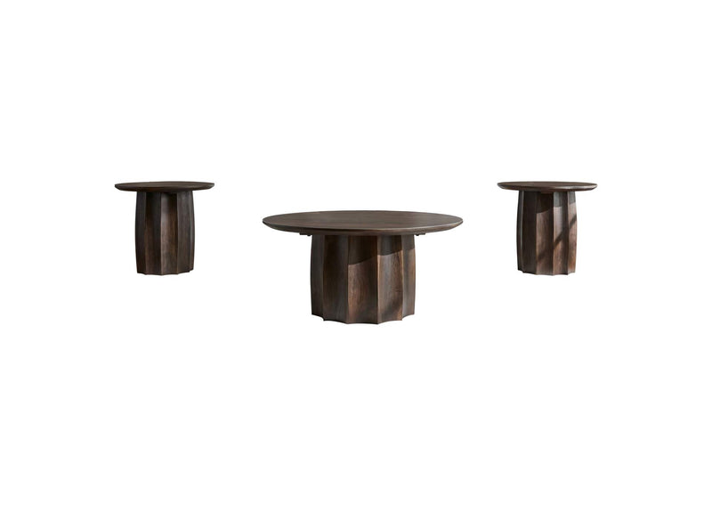 710778-S3 Cayenne 3-piece Solid Mango Wood Coffee Table Set Walnut