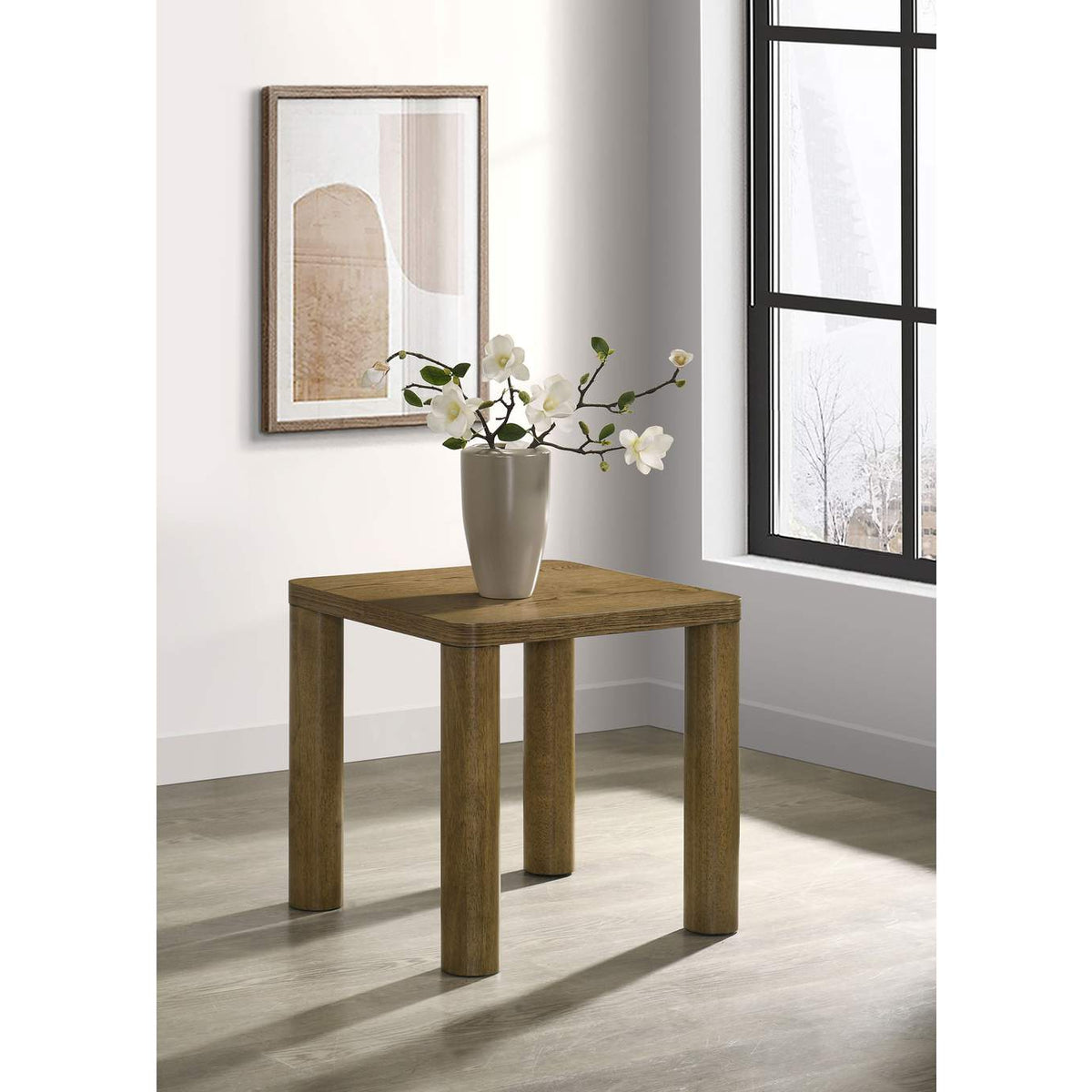 710857 Castlewood Engineered Wood Accent Side End Table Brown Oak