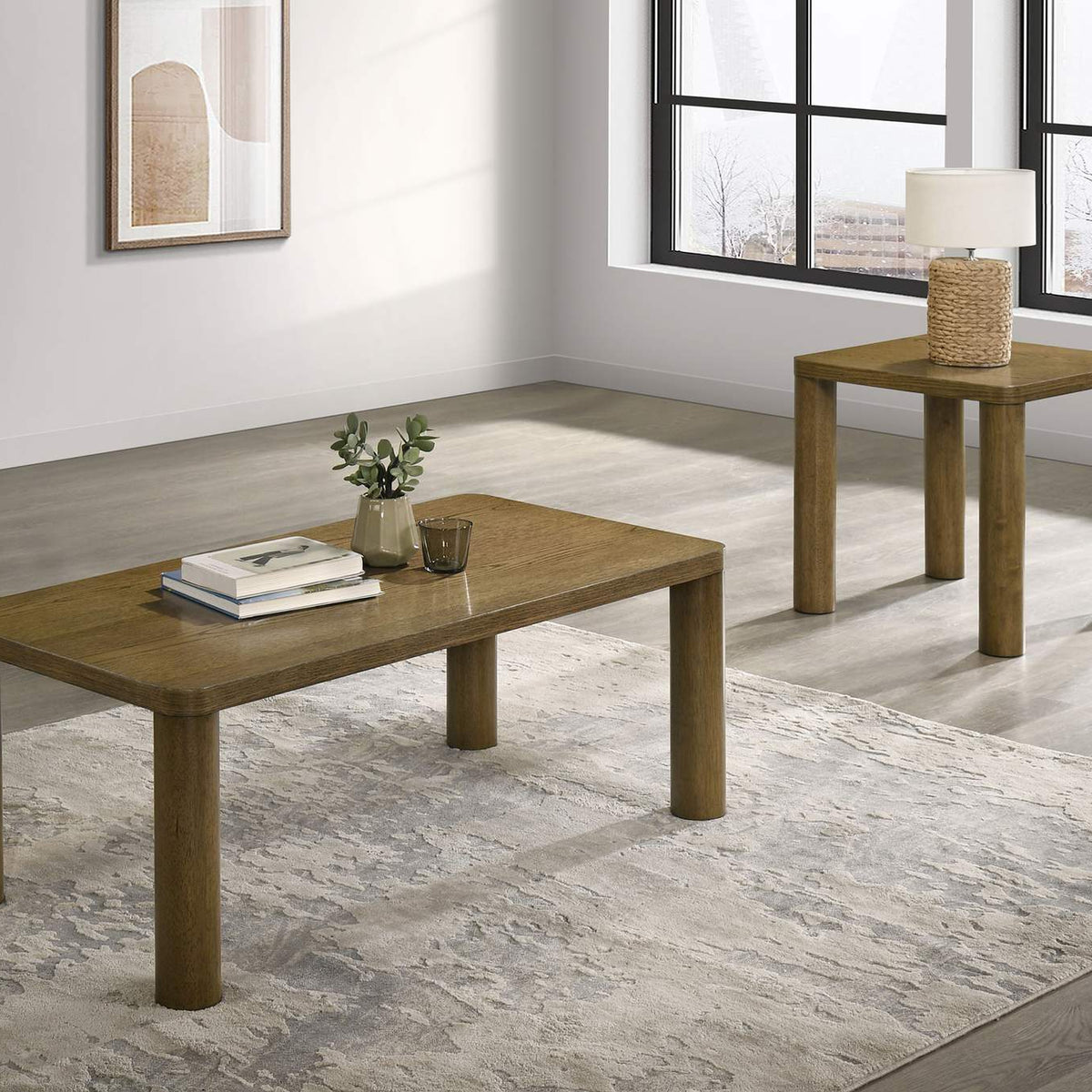 710857 Castlewood Engineered Wood Accent Side End Table Brown Oak