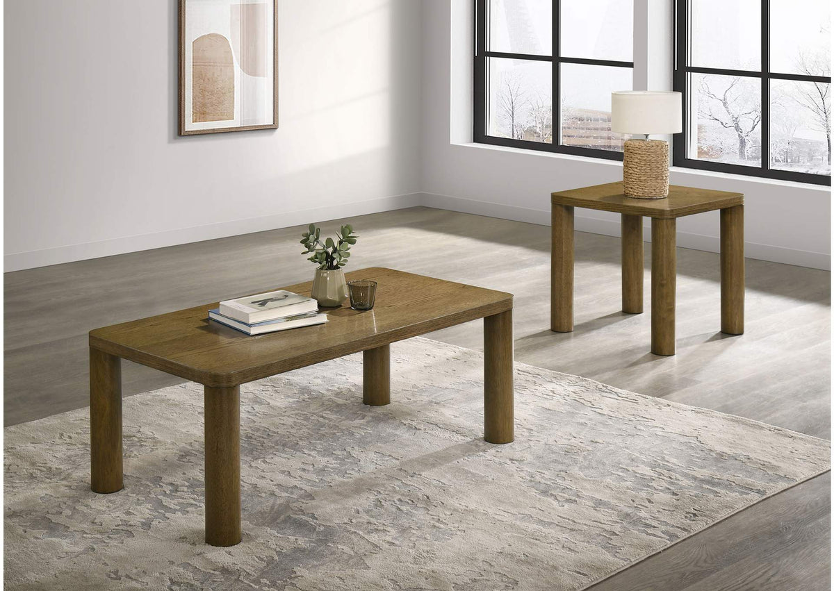 710858-S2 Castlewood 2-piece Cocktail Coffee Table Set Brown Oak