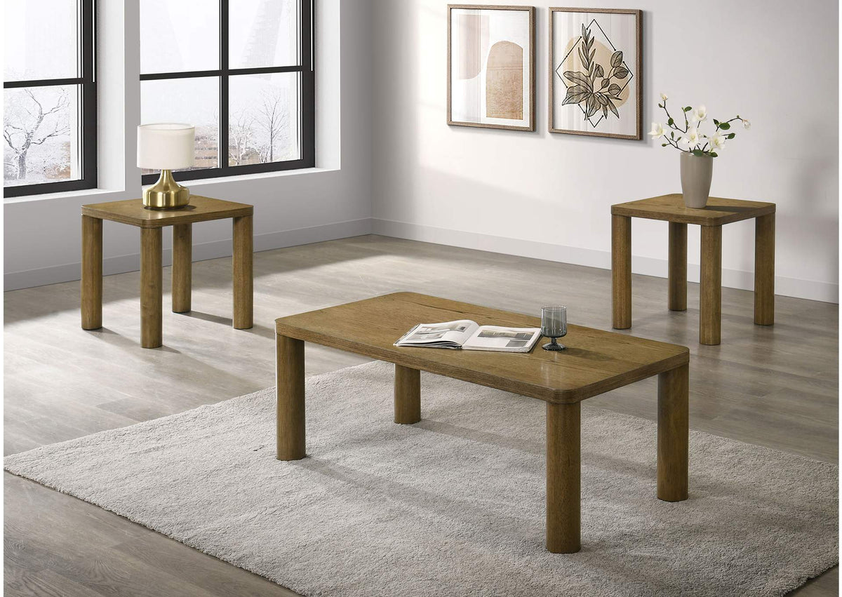 710858-S3 Castlewood 3-piece Cocktail Coffee Table Set Brown Oak